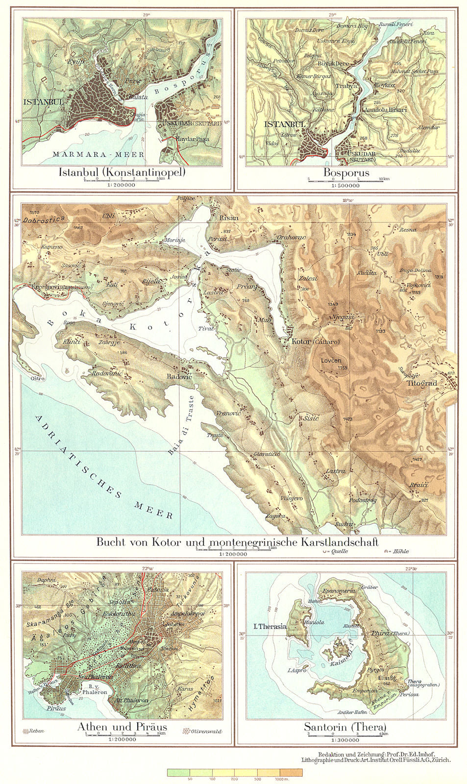 BALKANHALBINSEL.Istanbul;Bosphorus;Kotor Montenegro;Athens;Santorini 1958 map